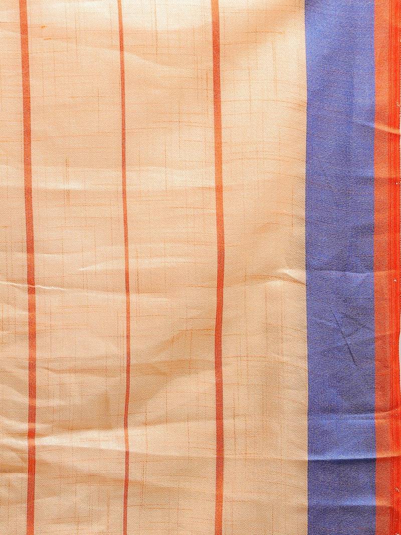 Orange & Blue Linen Blend Checked Banarasi Saree