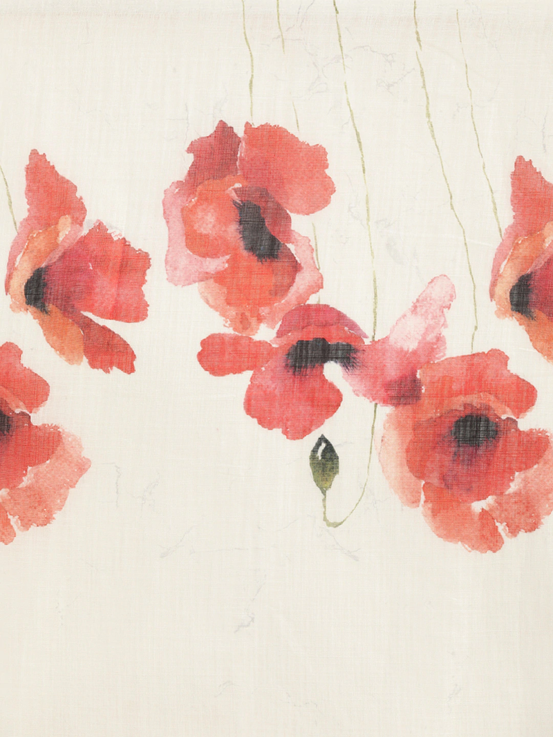 White & Red Linen Blend Floral Printed Saree