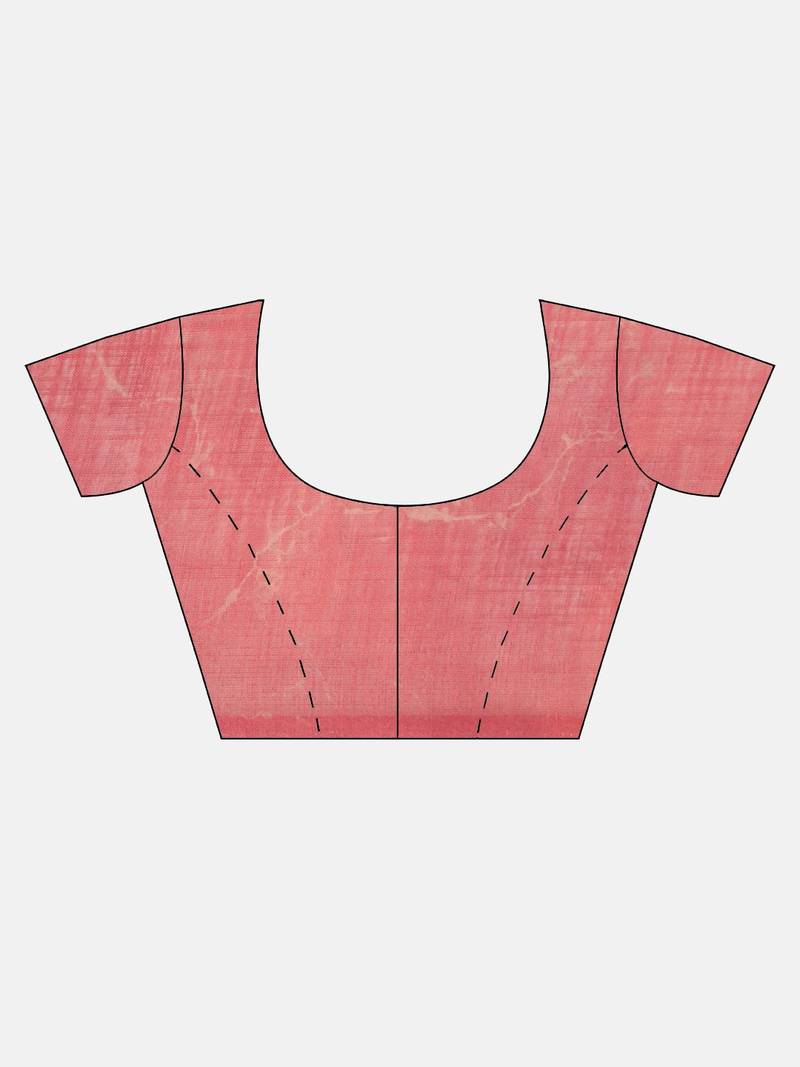 White & Red Linen Blend Floral Printed Saree