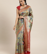 Grey Silk Blend Woven Design Patola Saree
