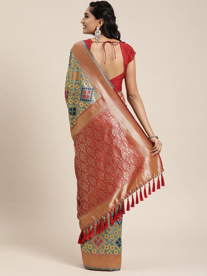 Grey Silk Blend Woven Design Patola Saree 2