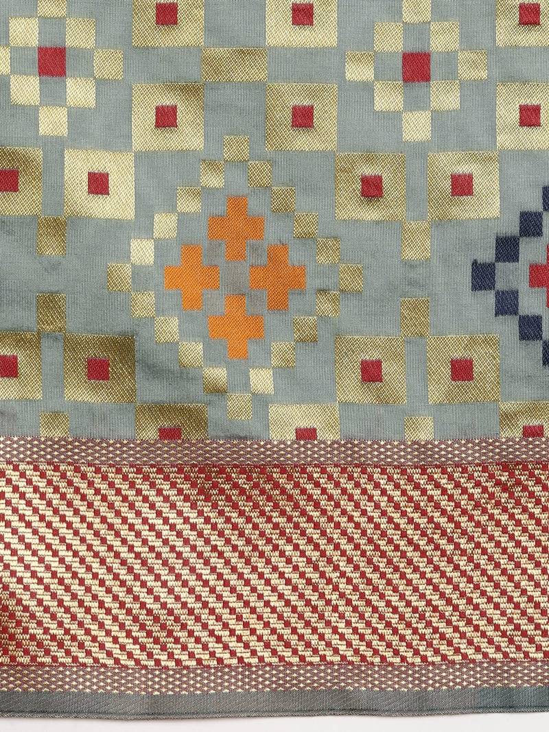 Grey Silk Blend Woven Design Patola Saree
