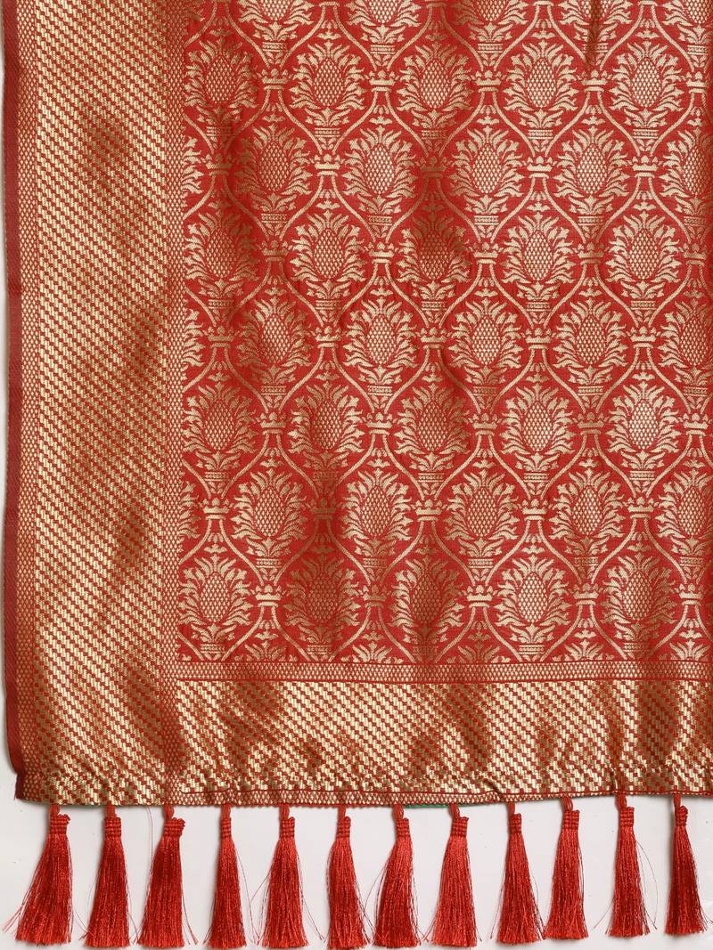 Green & Red Silk Blend Woven Design Patola Saree