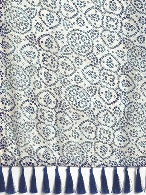 White & Blue Linen Blend Printed Bandhani Saree 4