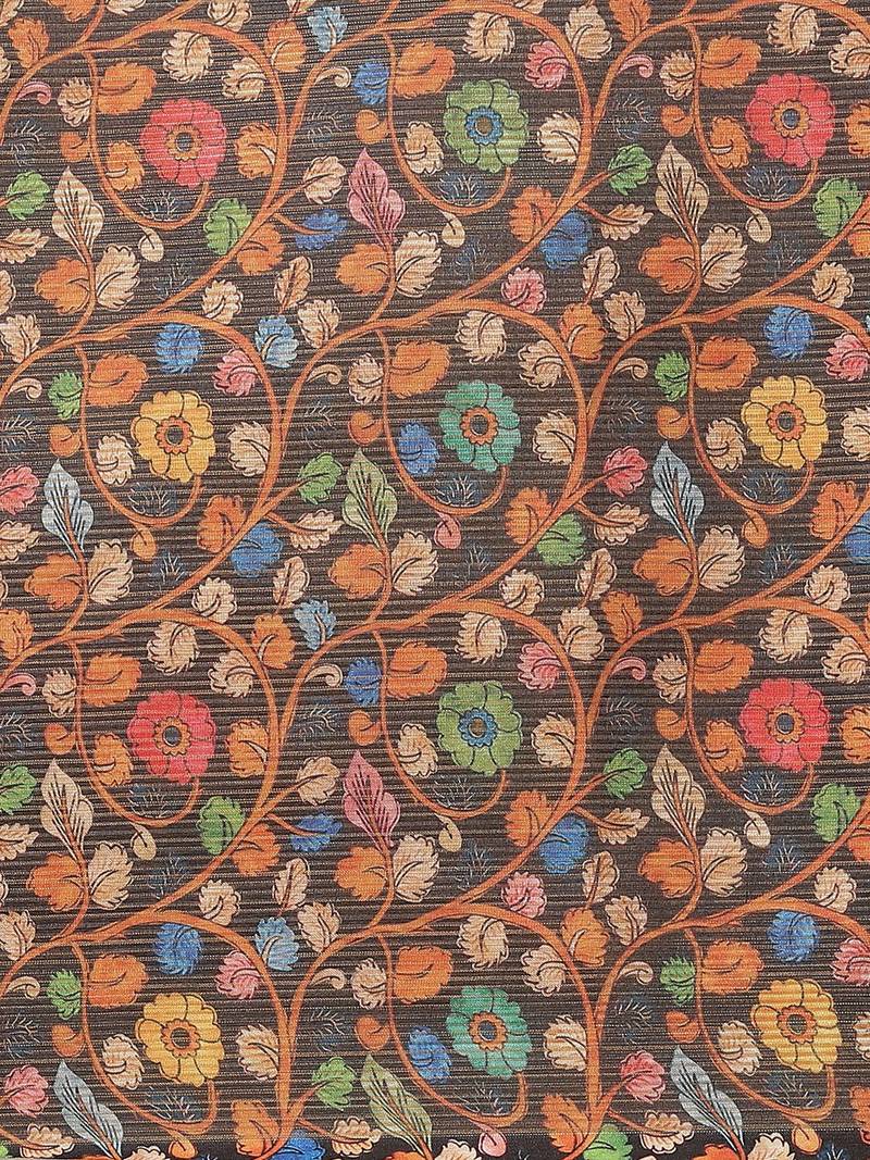 Black & Orange Digital Print Maheshwari Saree