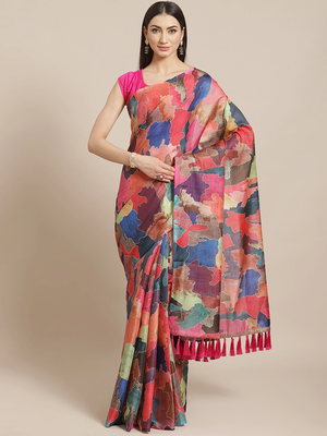 Red & Blue Digital Print Maheshwari Saree 1