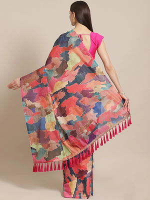 Red & Blue Digital Print Maheshwari Saree 2