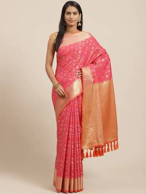 Pink & Golden Woven Design Patola Saree 1