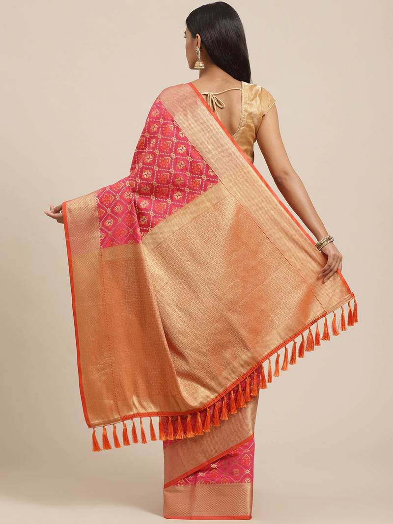 Pink & Golden Woven Design Patola Saree