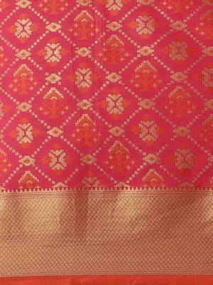 Pink & Golden Woven Design Patola Saree 3