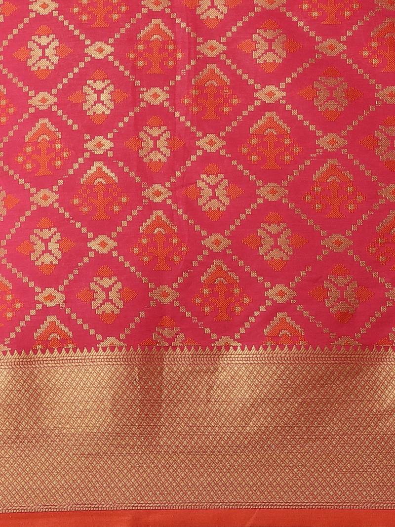 Pink & Golden Woven Design Patola Saree