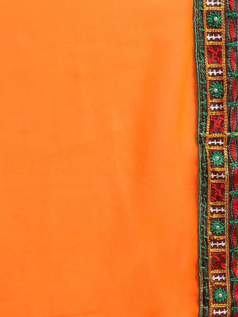 Orange Pure Georgette Embroidered Bandhani Saree