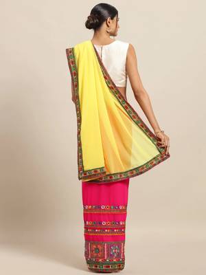 Pink Pure Georgette Embroidered Bandhani Saree 2