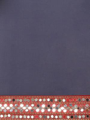 Navy Blue Mirror Work Solid Saree 3