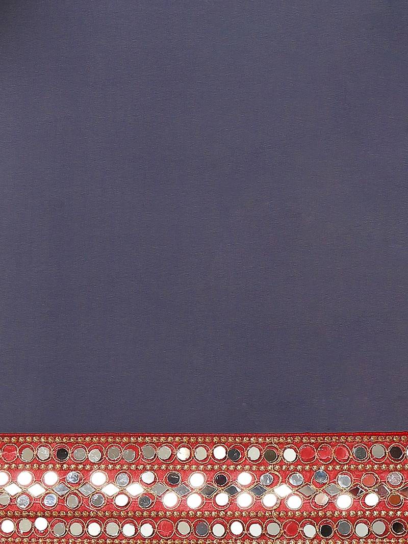 Navy Blue Mirror Work Solid Saree