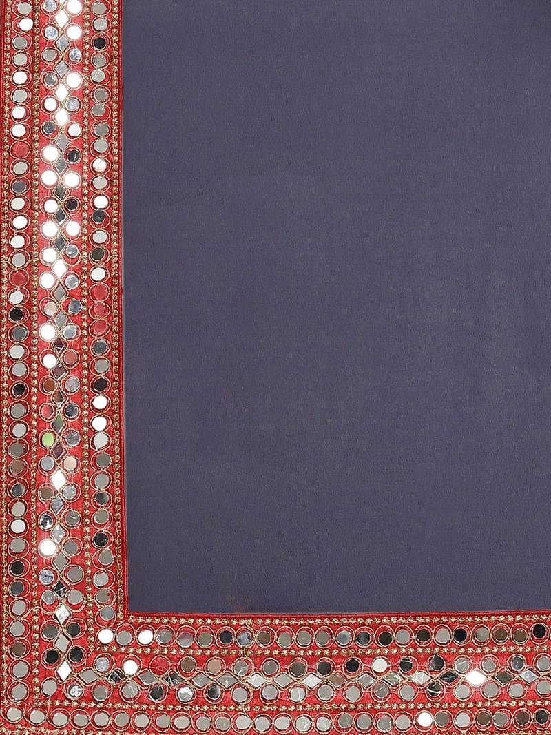 Navy Blue Mirror Work Solid Saree