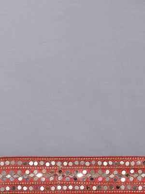 Grey Solid Mirror Work Saree 3