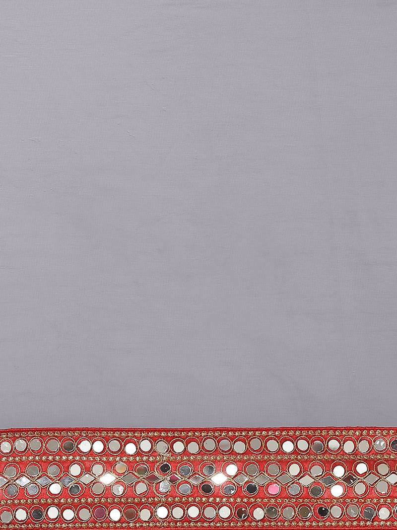 Grey Solid Mirror Work Saree