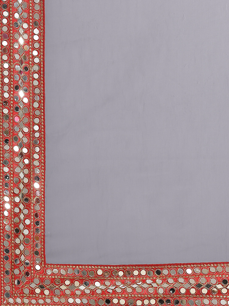 Grey Solid Mirror Work Saree