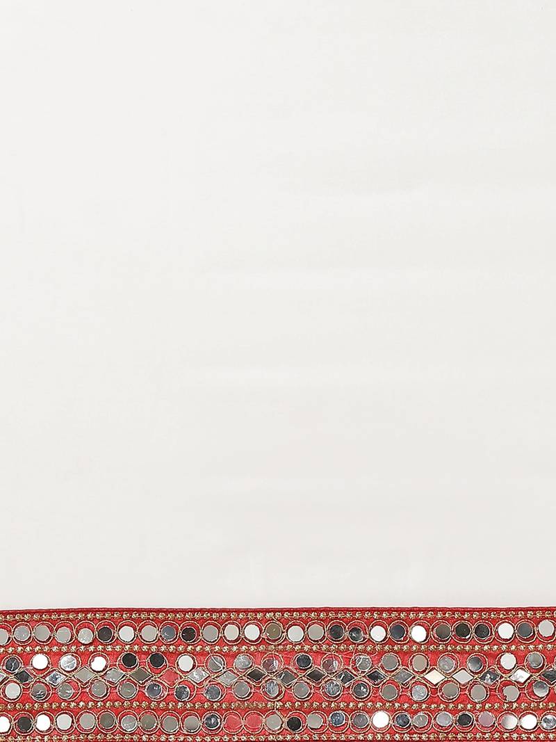 White Solid Mirror Work Saree