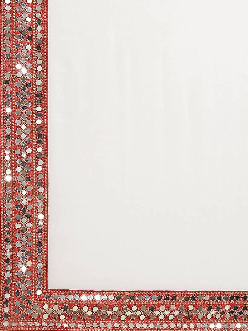 White Solid Mirror Work Saree