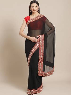 Black Mirror Work Solid Saree 1