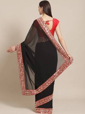 Black Mirror Work Solid Saree 2