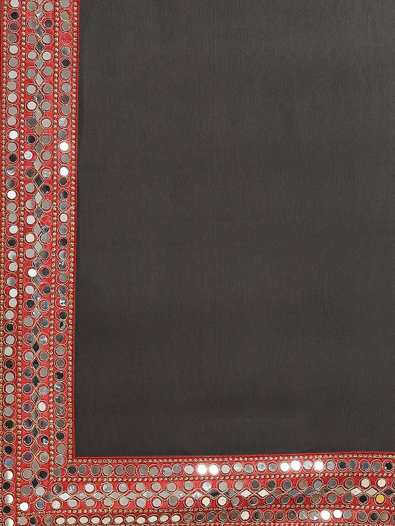 Black Mirror Work Solid Saree