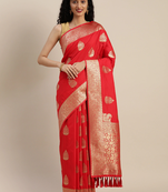 Red Silk Blend Woven Design Banarasi Saree