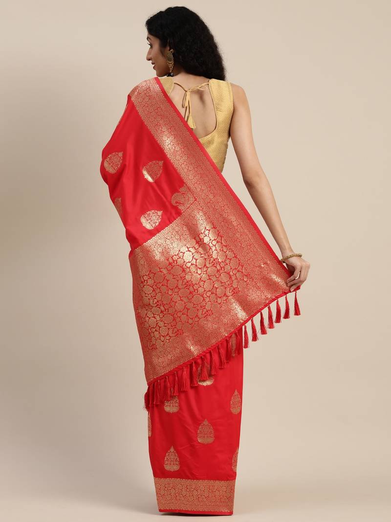 Red Silk Blend Woven Design Banarasi Saree