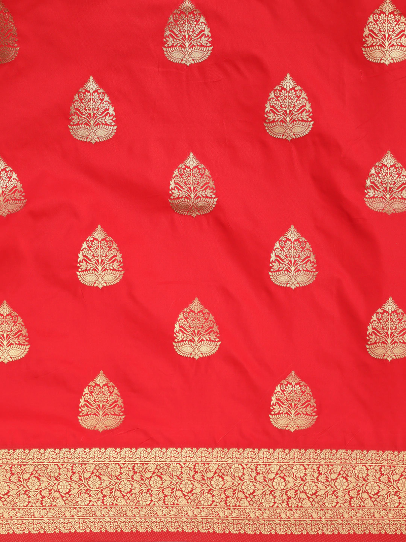Red Silk Blend Woven Design Banarasi Saree