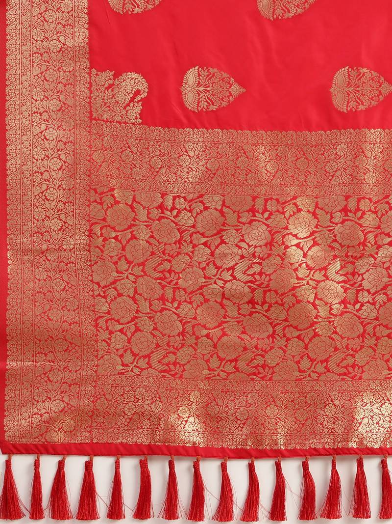 Red Silk Blend Woven Design Banarasi Saree