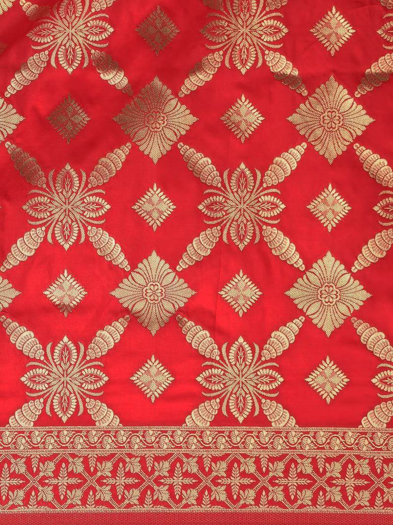 Red & Gold-Toned Silk Blend Woven Design Banarasi Saree