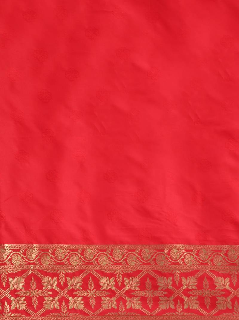 Red & Gold-Toned Silk Blend Woven Design Banarasi Saree