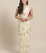 Off-White & Red Pure Silk Printed Celebrity Saree