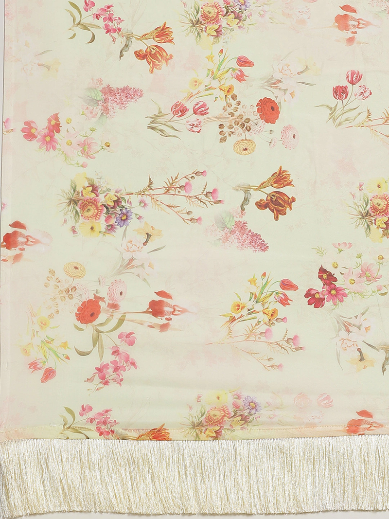 Off-White & Red Pure Silk Printed Celebrity Saree