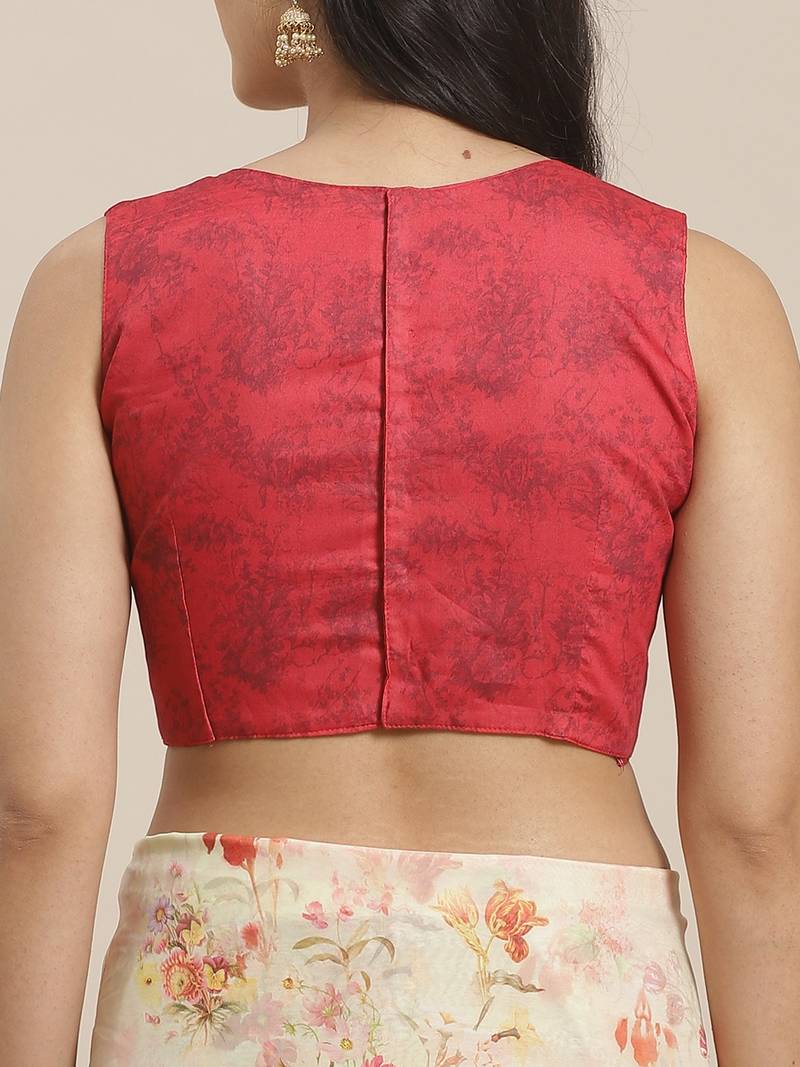 Off-White & Red Pure Silk Printed Celebrity Saree