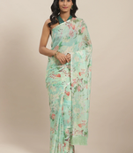 Green & Peach-Coloured Pure Silk Floral Print Celebrity Saree