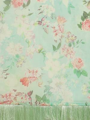 Green & Peach-Coloured Pure Silk Floral Print Celebrity Saree 4