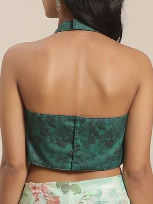 Green & Peach-Coloured Pure Silk Floral Print Celebrity Saree 5