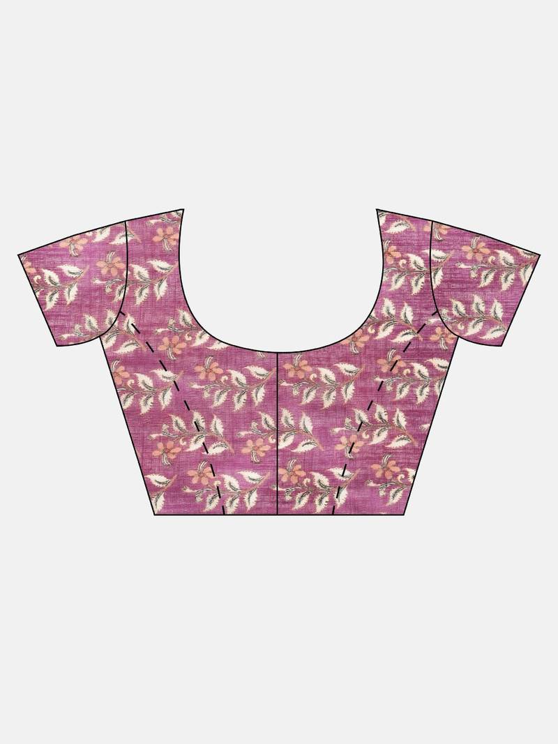 White & Magenta Linen Blend Blend Printed Ikat Saree