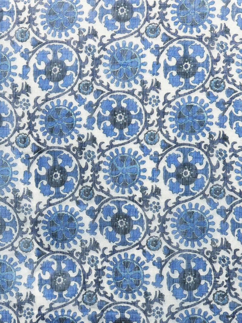 Blue & White Linen Blend Blend Printed Bagru Saree