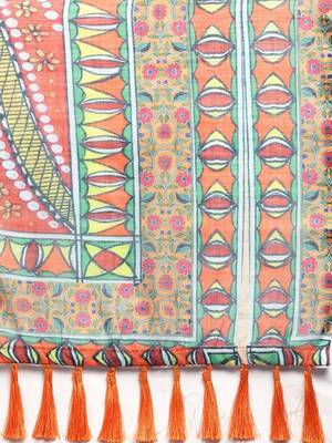 Blue & White Linen Blend Blend Printed Bagru Saree 4