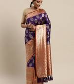 Purple & Golden Silk Blend Woven Design Kanjeevaram Saree