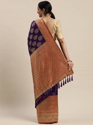 Purple & Golden Silk Blend Woven Design Kanjeevaram Saree 2