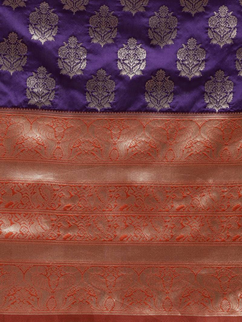 Purple & Golden Silk Blend Woven Design Kanjeevaram Saree
