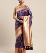 Purple & Gold-Toned Silk Blend Woven Design Banarasi Saree