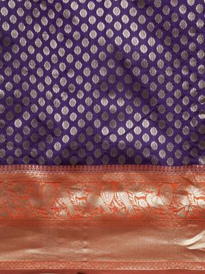 Purple & Gold-Toned Silk Blend Woven Design Banarasi Saree 3