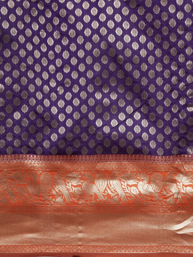 Purple & Gold-Toned Silk Blend Woven Design Banarasi Saree