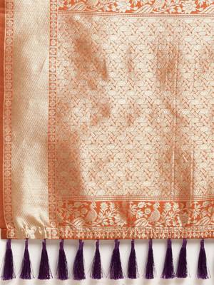 Purple & Gold-Toned Silk Blend Woven Design Banarasi Saree 4